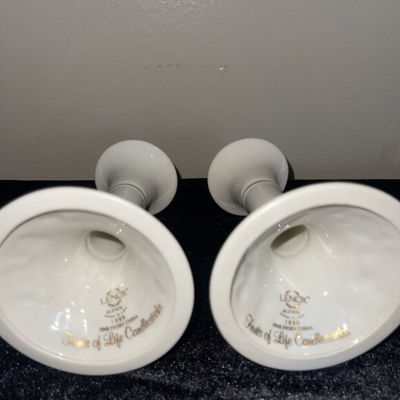 Vintage Lenox Fruits Of Life Candlesticks 1995 Ivory & Gold 6" Made In The USA - Picture 8 of 15